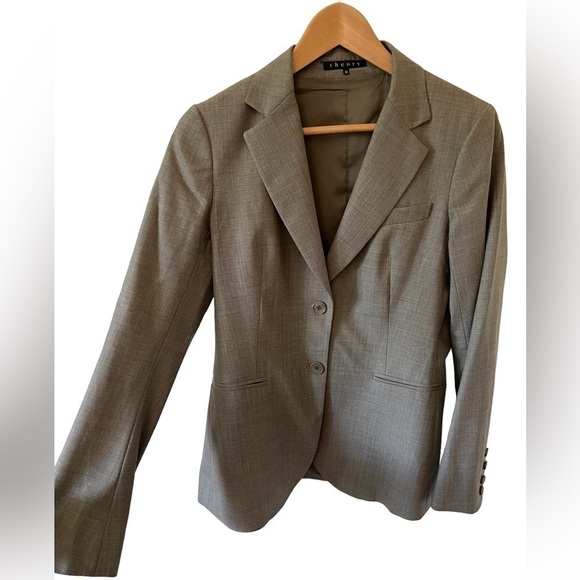 THEORY 2-BUTTON CLASSIC "RORY" BLAZER, FABRIC IS "TAILOR," HEATHERED TAN, Sz 10 - Picture 8 of 12